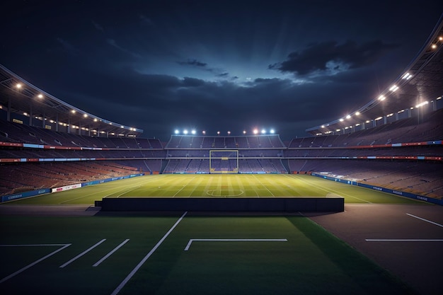 stade de football la nuit vue du haut d'un stade de football la nuit avec les lumières sur le rendu 3D