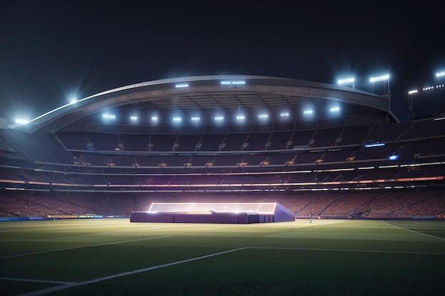 stade de football la nuit vue du haut d'un stade de football la nuit avec les lumières sur le rendu 3D
