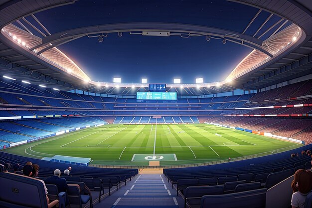stade de football la nuit vue du haut d'un stade de football la nuit avec les lumières sur le rendu 3D