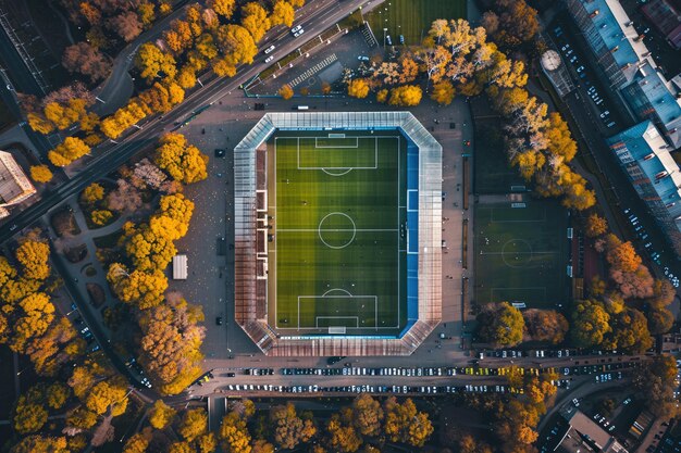 Stade de football en vue aérienne de la ville