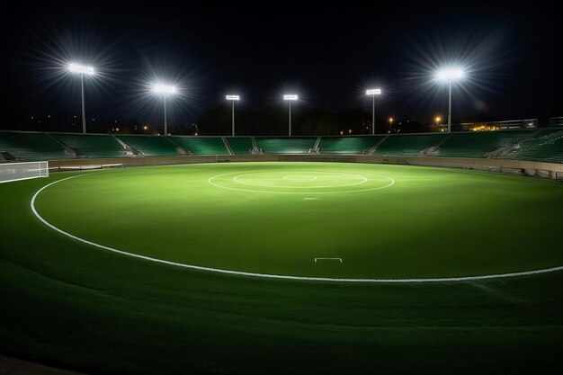 Stade d'herbe illuminé avec Spotlights Generative AI