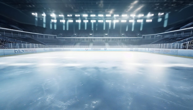 Stade de hockey avec une foule de fans et une patinoire vide Generative ai