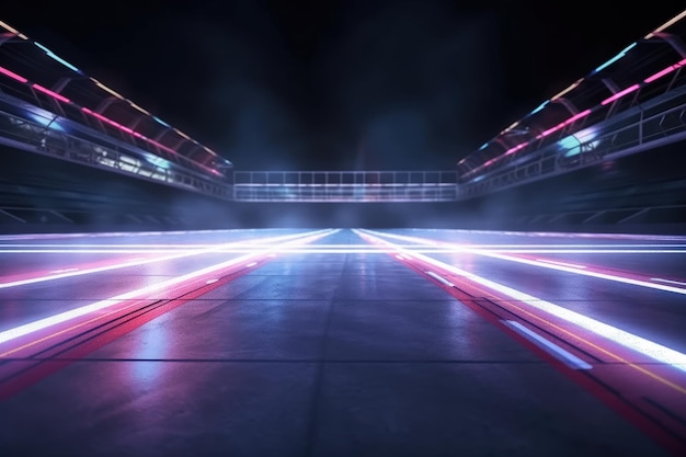 Un stade avec des lumières et un panneau qui dit "vitesse"