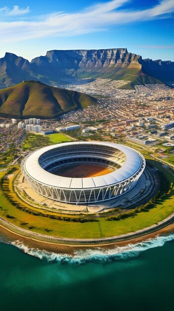 Photo un stade avec une montagne en arrière-plan