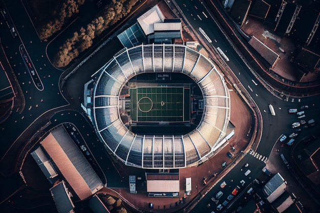 Un stade avec le mot "unis" au centre.