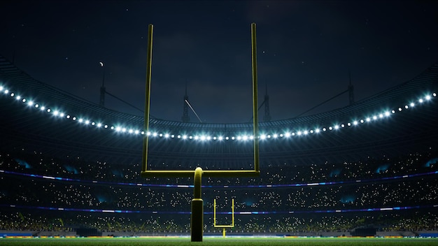 Stade de nuit de football américain avec des fans illuminés par des projecteurs en attente d'un match