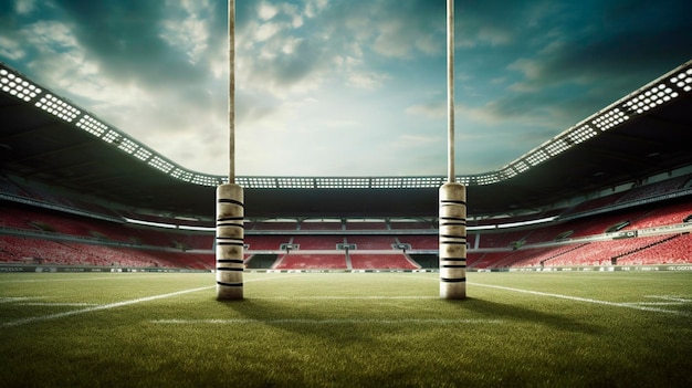 Photo un stade avec des poteaux de rugby ai générative