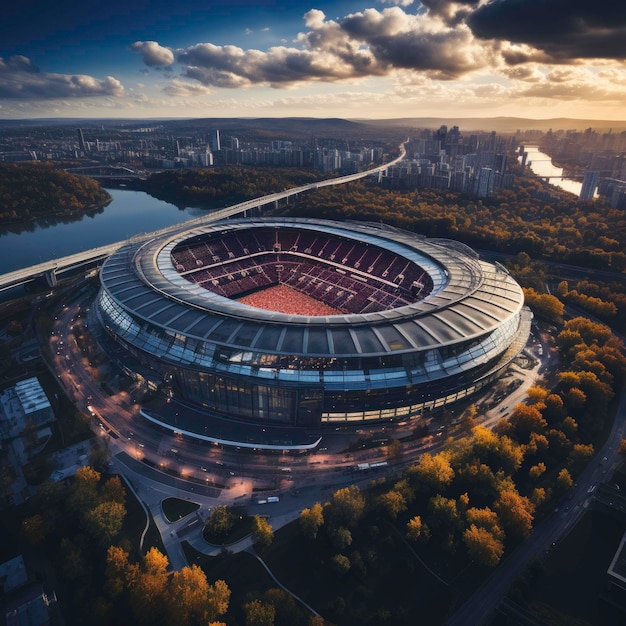 Photo un stade avec une rivière en arrière-plan