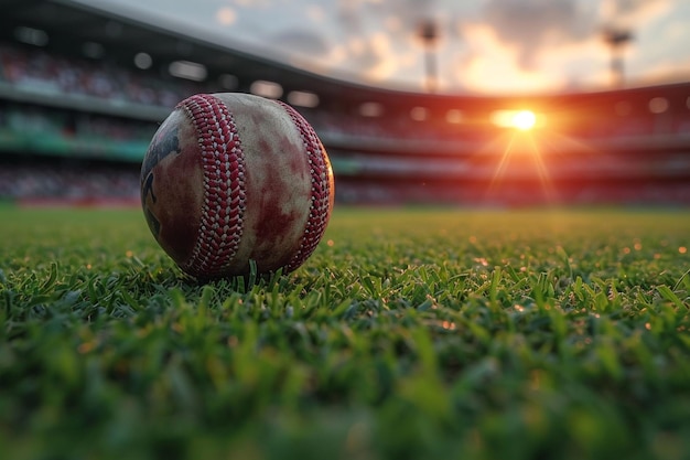 Stade de sport de cricket avec balle de chauve-souris au sol