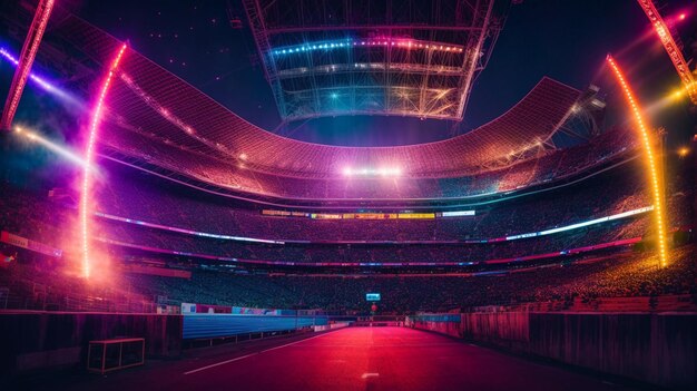 Photo un stade sportif animé éclairé par des lumières colorées en arrière-plan