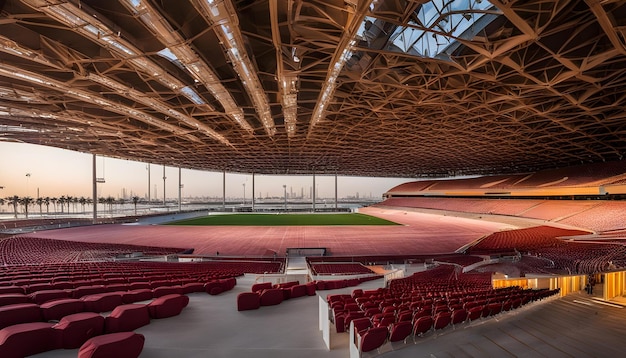 un stade avec un stade qui a un stade rouge avec un panneau qui dit non