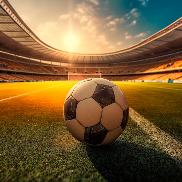 Stade de terrain de ballon de football au coucher du soleil Generative AI