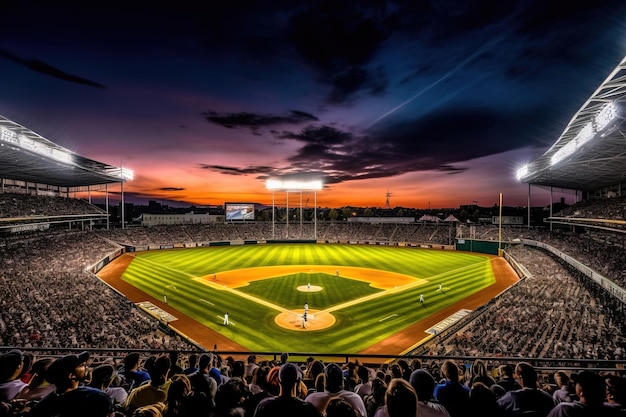 Stade XABaseball au coucher du soleil avant un match Terrain de baseball