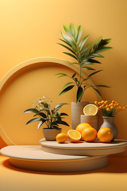 Staging du produit avec des fruits d'orange