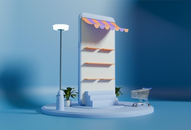 Stand 3D pour le marketing des ventes magasin de vente en ligne de commerce électronique mobile pour le panier d'achat