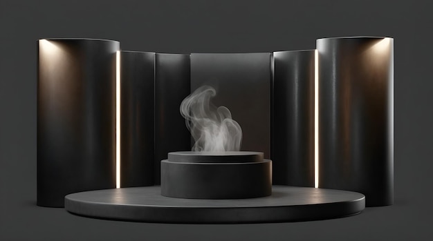 Le stand d'exposition cylindrique a une surface de ciment nue Un stand pour afficher ou concevoir un fond vide ai génératif