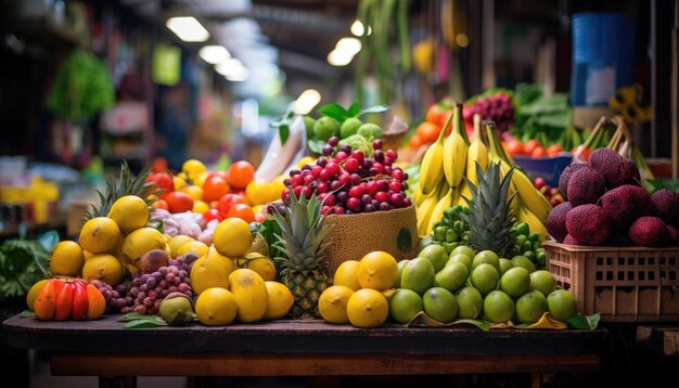 Un stand de fruits colorés sur un marché local