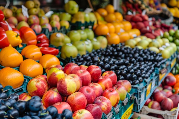 un stand de fruits avec un panneau disant " citation de fruits "