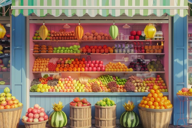 Photo un stand de marché coloré vendant des fruits frais