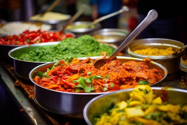 Photo un stand de marché indien coloré vendant du poulet au beurre préparé