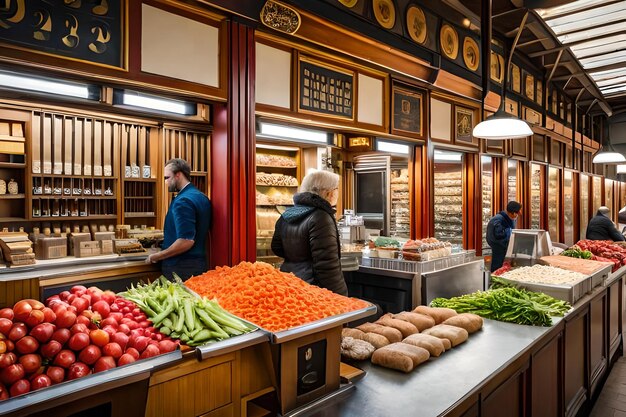 Stand sur le marché à l'intérieur du Mercato Delle Erbe dans la ville de Bologne, en Italie