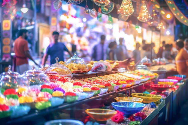 Un stand de nourriture dans un marché de nuit à new delhi