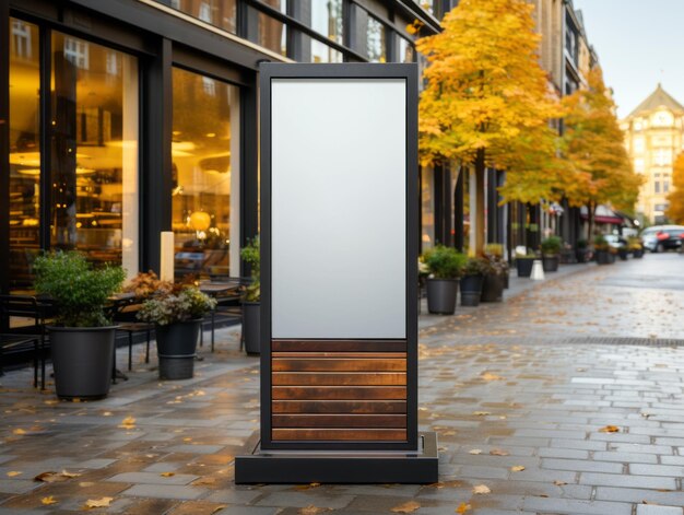 Stand de panneau de rue vertical vierge dans la ville Generative AI