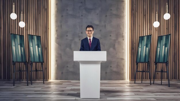 Stand de podium blanc pour montrer ou concept de présentation sur fond de pièce moderne avec illuminer li