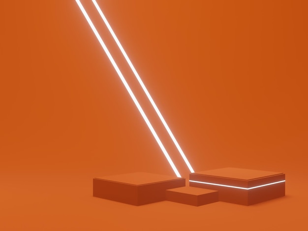 Stand produit 3D Podium orange avec néons blancs