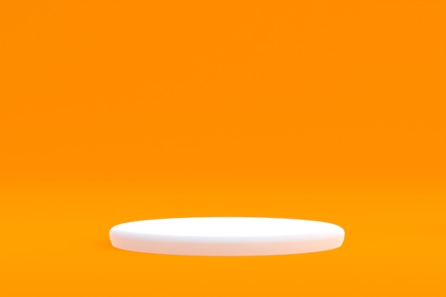Stand de produit, Podium minimal sur fond orange pour la présentation de produits cosmétiques.