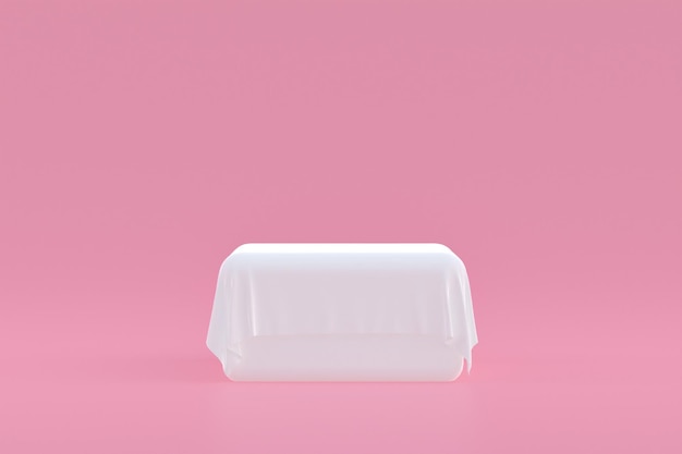 Stand de produit, Podium minimal sur fond rose pour la présentation de produits cosmétiques.