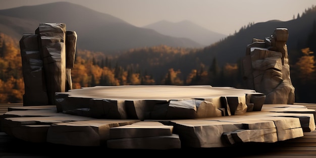 Un stand de produits en plate-forme en bois