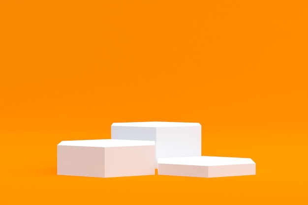 Stand de produits, Podium minimal sur orange pour la présentation des produits cosmétiques.