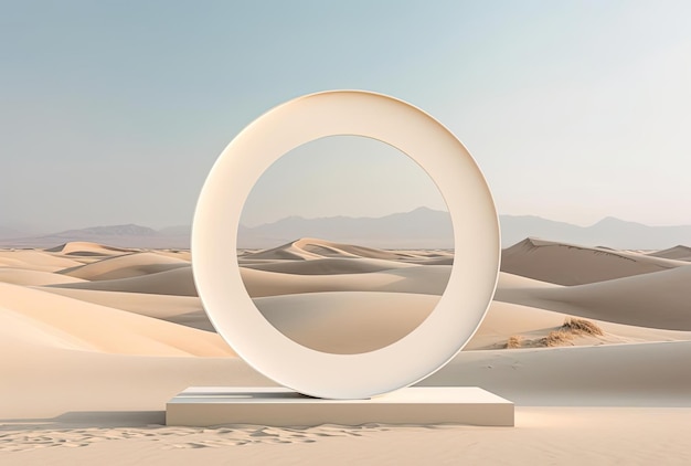 stand rond blanc avec désert dans le style de paysage contemporain