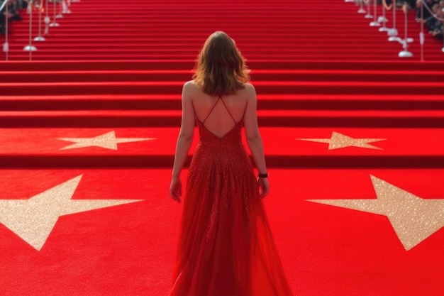 Photo star du divertissement mondial sur le tapis rouge d'un festival vue arrière illustration de l'ia générative