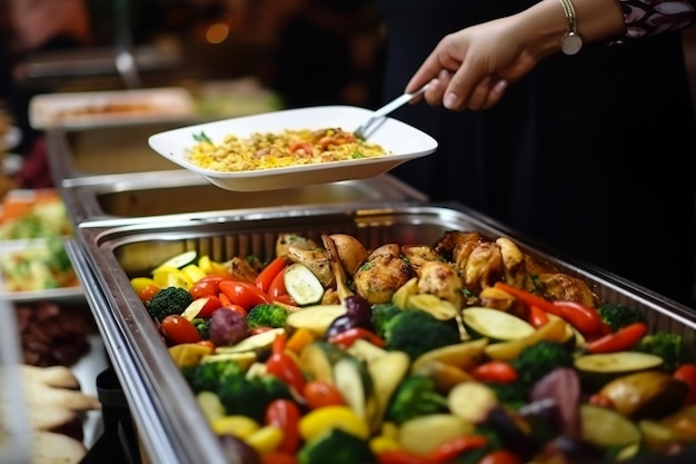 Station de barbecue à un buffet avec des côtes d'agneau et des sauces