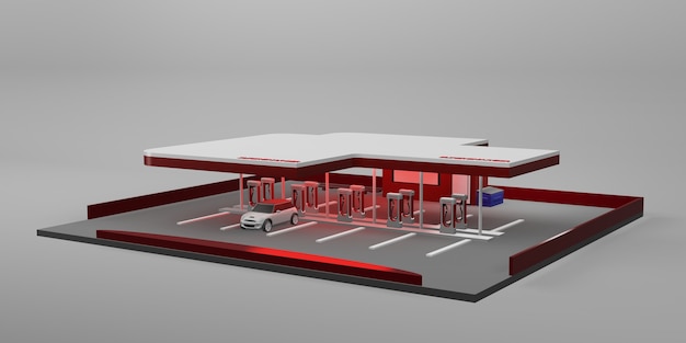 Station de charge batterie de voiture électrique nouveau concept de technologie énergétique illustration 3d