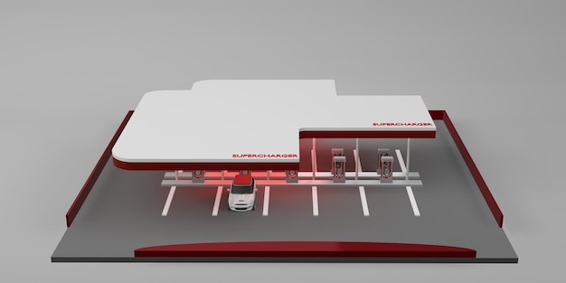 Station De Charge Batterie De Voiture électrique Nouveau Concept De Technologie énergétique Illustration 3d