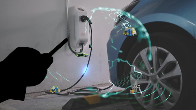 Photo station de charge électrique pour voiture électrique avec écran d'application mobile
