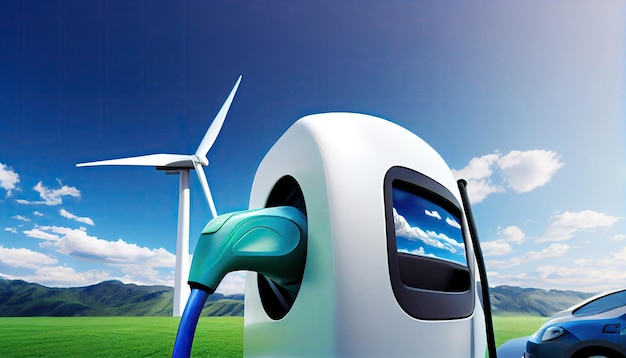 Station de charge avec éolienne L'idée d'un concept écologique de technologie verte