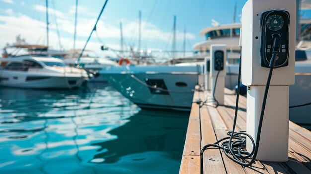 station de charge pour les bateaux prises électriques pour charger le yacht dans le port