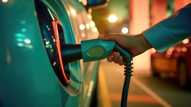 Station de charge de véhicules électriques dans le concept d'énergie verte et d'éco-énergie Réduction des émissions de CO2