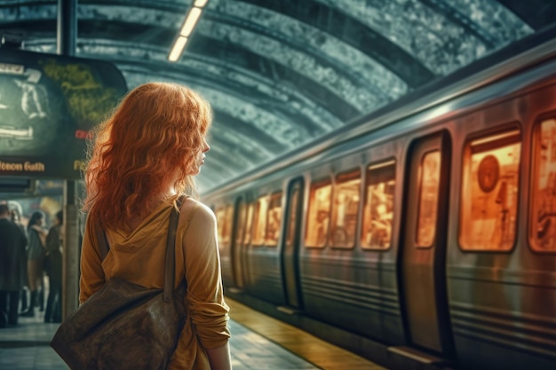 La station de métro femme quitte Générer AI