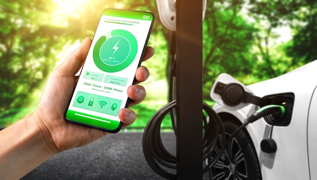 Station de recharge EV pour voiture électrique avec affichage de l'état du chargeur par application mobile