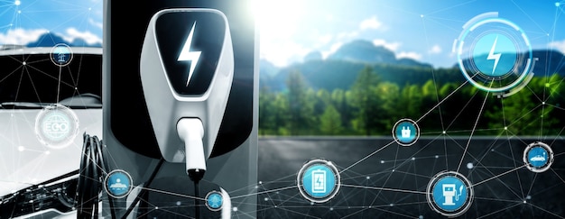Station de recharge EV pour voiture électrique dans le concept d'énergie verte alternative