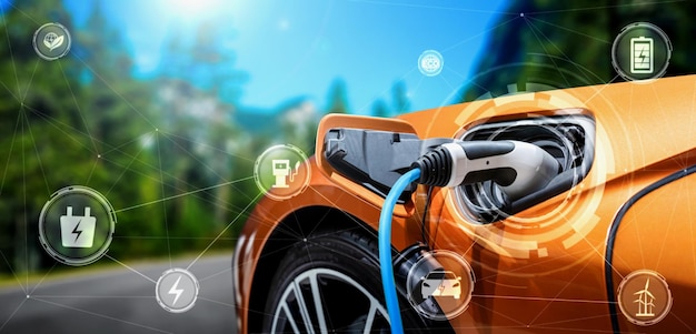 Station de recharge EV pour voiture électrique dans le concept d'énergie verte alternative