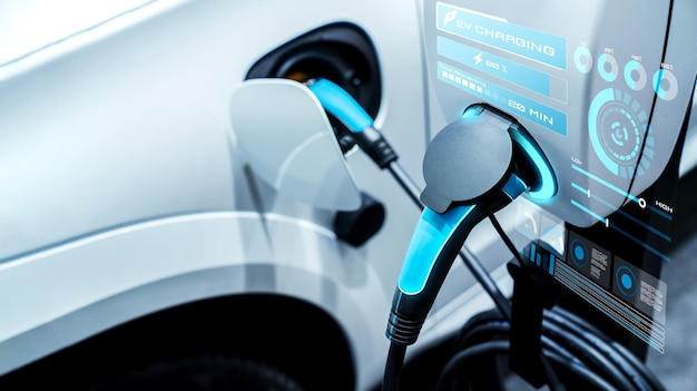 Station de recharge EV pour voiture électrique dans le concept d'énergie verte alternative