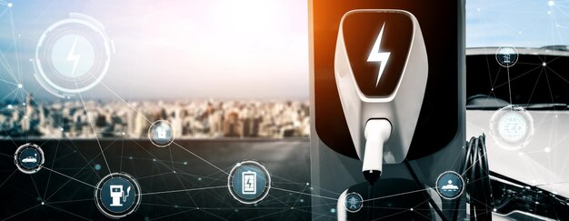 Station De Recharge Ev Pour Voiture électrique Dans Le Concept D'énergie Verte Alternative