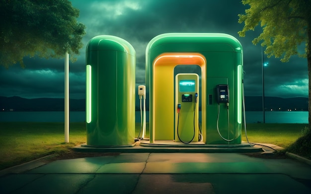 Station de recharge de véhicules électriques Parc vert en tant qu'éco futuriste en ville