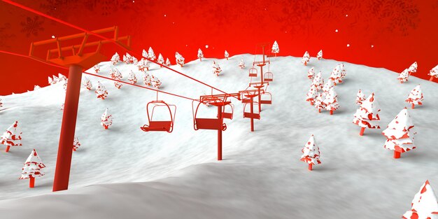 Station de ski avec remontées mécaniques et neige en hiver. Espace de copie. illustration 3D.